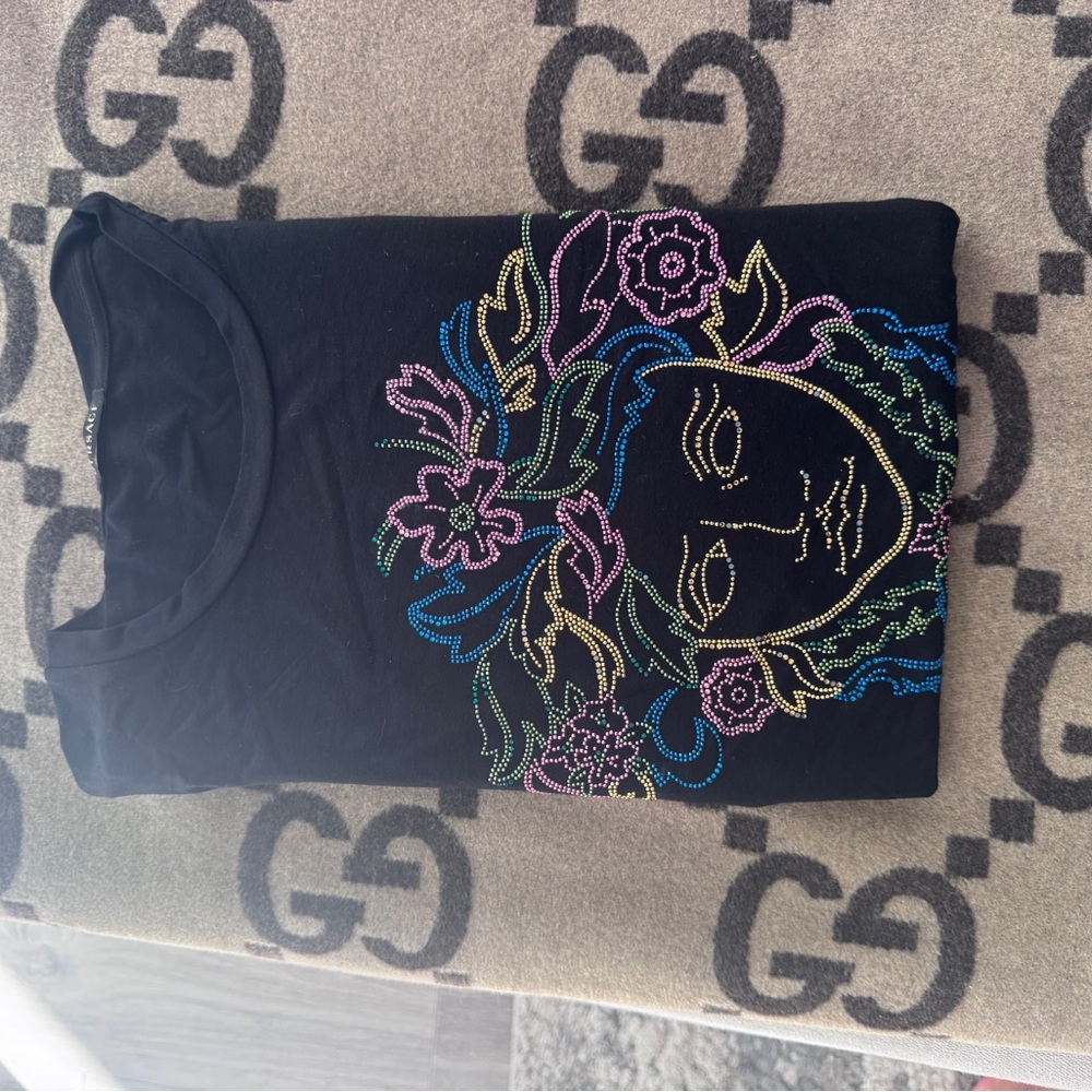 Versace Black Tee with Multicolor Design